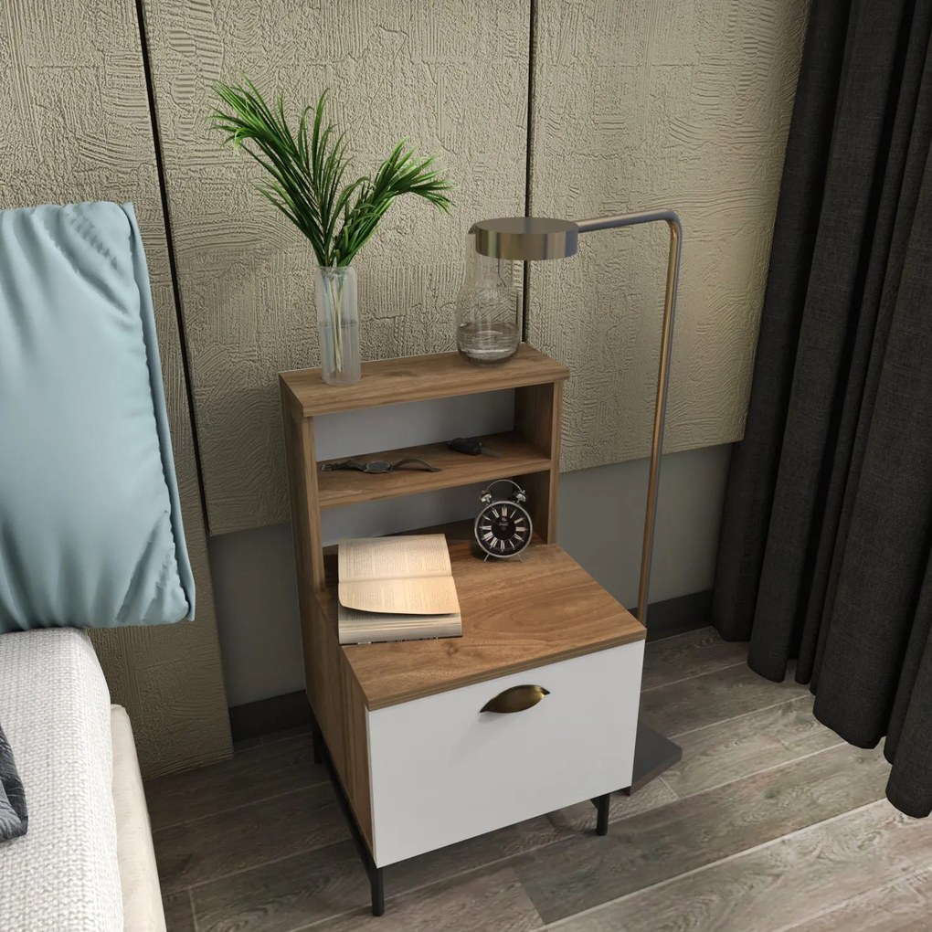 Mesa de Cabeceira Cressi – Cor Nogueira Branca – 45x83x22,5 cm
