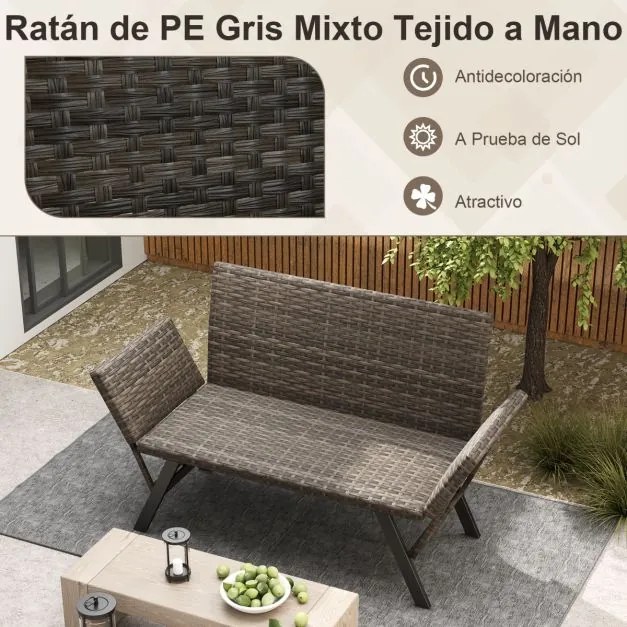 Banco de rattan de 2 lugares de secagem rápida com apoios de braços ajustáveis com estrutura metálica Cor Rattan misto