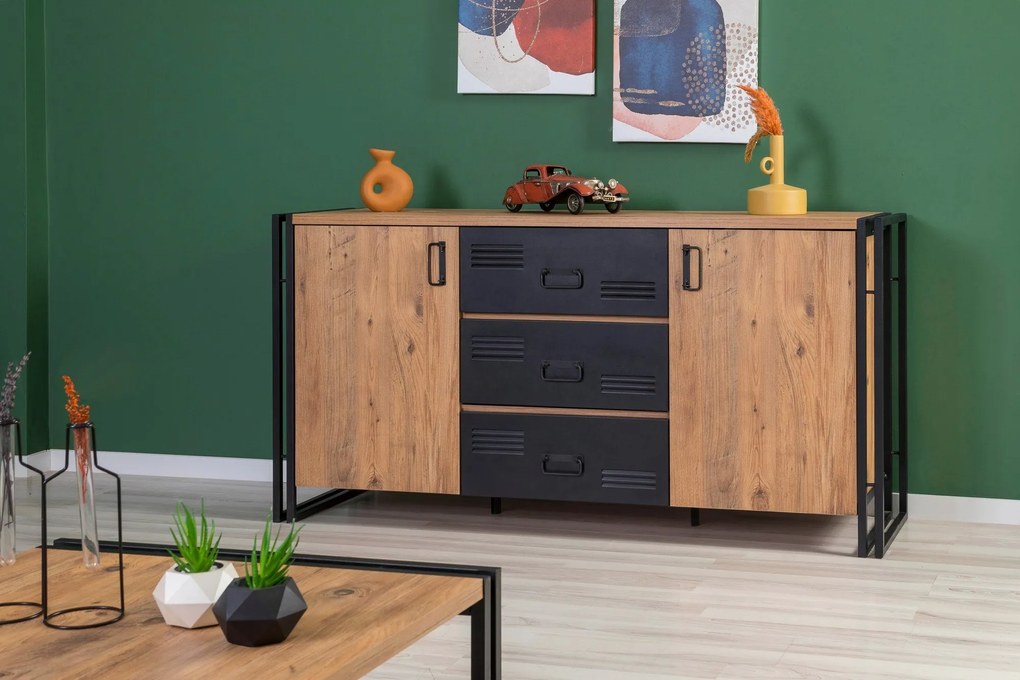 Conjunto de Mobiliário de Sala Cosmo – Pinho Atlântico/Preto – Variada