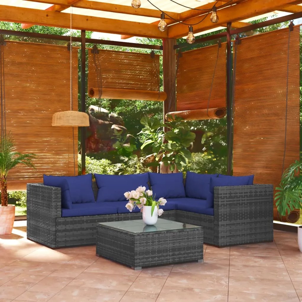 vidaXL 5 pcs conjunto lounge de jardim c/ almofadões vime PE cinzento