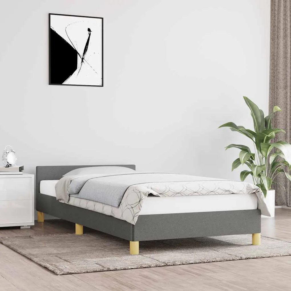 Estrutura de cama sem colchão 90x200 cm tecido cinzento-escuro