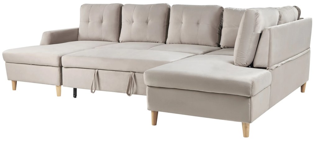 Sofá-cama em veludo creme 4 lugares LERUM Beliani