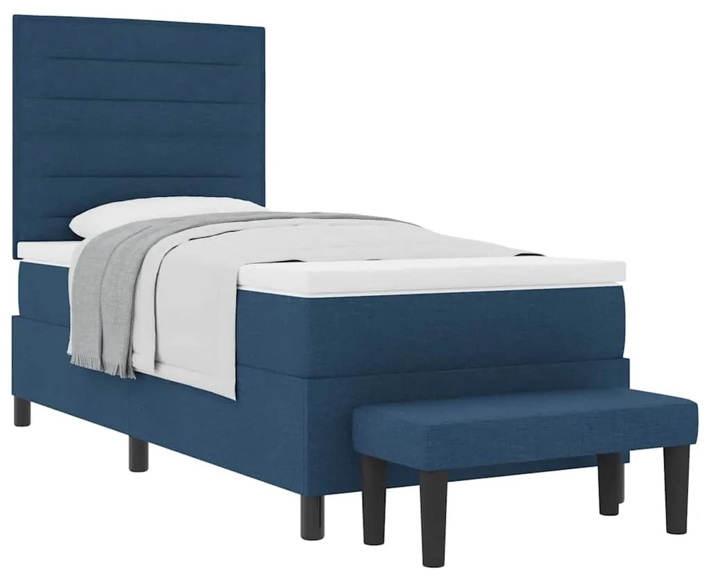 Cama Box com Colchão &amp; Banco Azul-marinho 100x200 cm Tecido