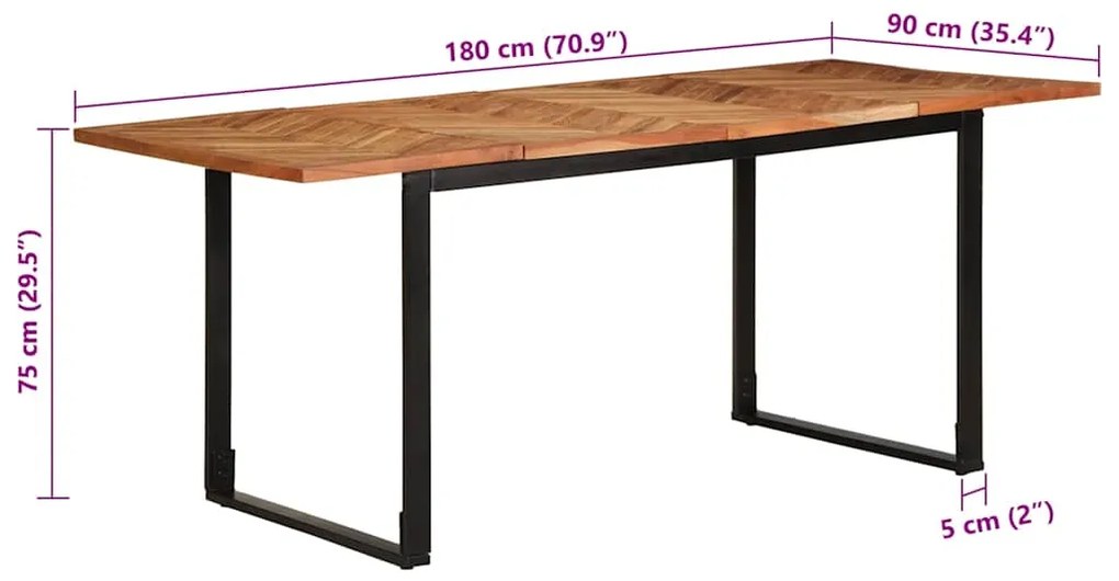 Mesa de jantar 180x90x75 cm madeira de acácia maciça