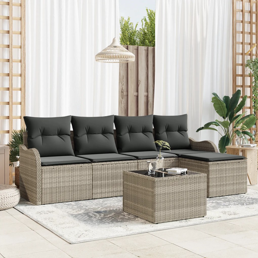 Conjunto de Sofá de Jardim vidaXL com Almofadas Cinza Rattan Sintético