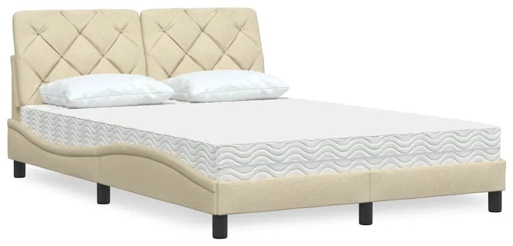 Cama com colchão 140x200 cm tecido cor creme