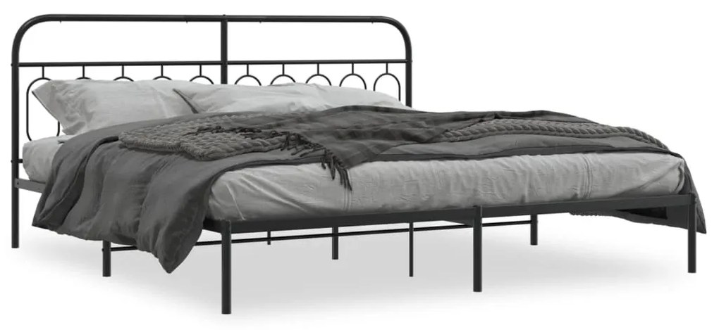 Estrutura de cama com cabeceira 200x200 cm metal preto