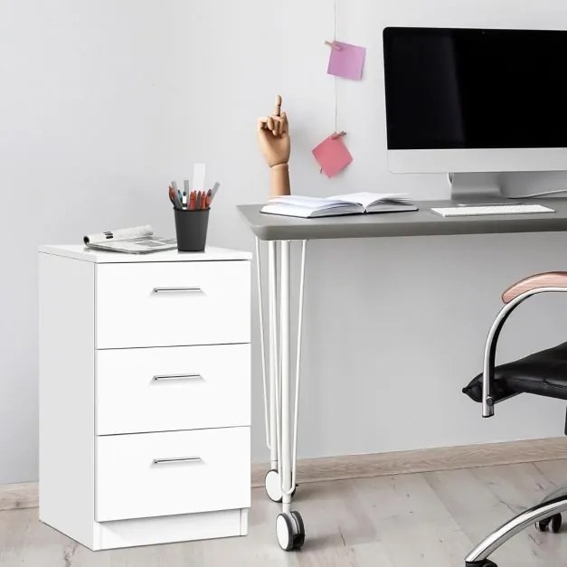 Mesa de cabeceira em madeira maciça com 3 gavetas de arrumação, estilo simples e elegante para sala ou quarto, 38 x 66 x 35 cm, branca
