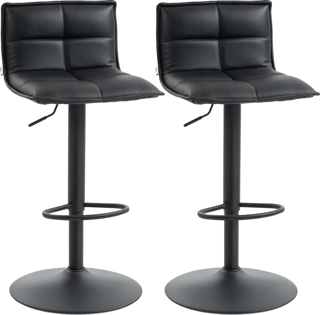 Conjunto de 2 bancos de bar, bancos de bar com altura ajustável e assento giratório em PU, 44 x 45 x 85-106 cm, preto