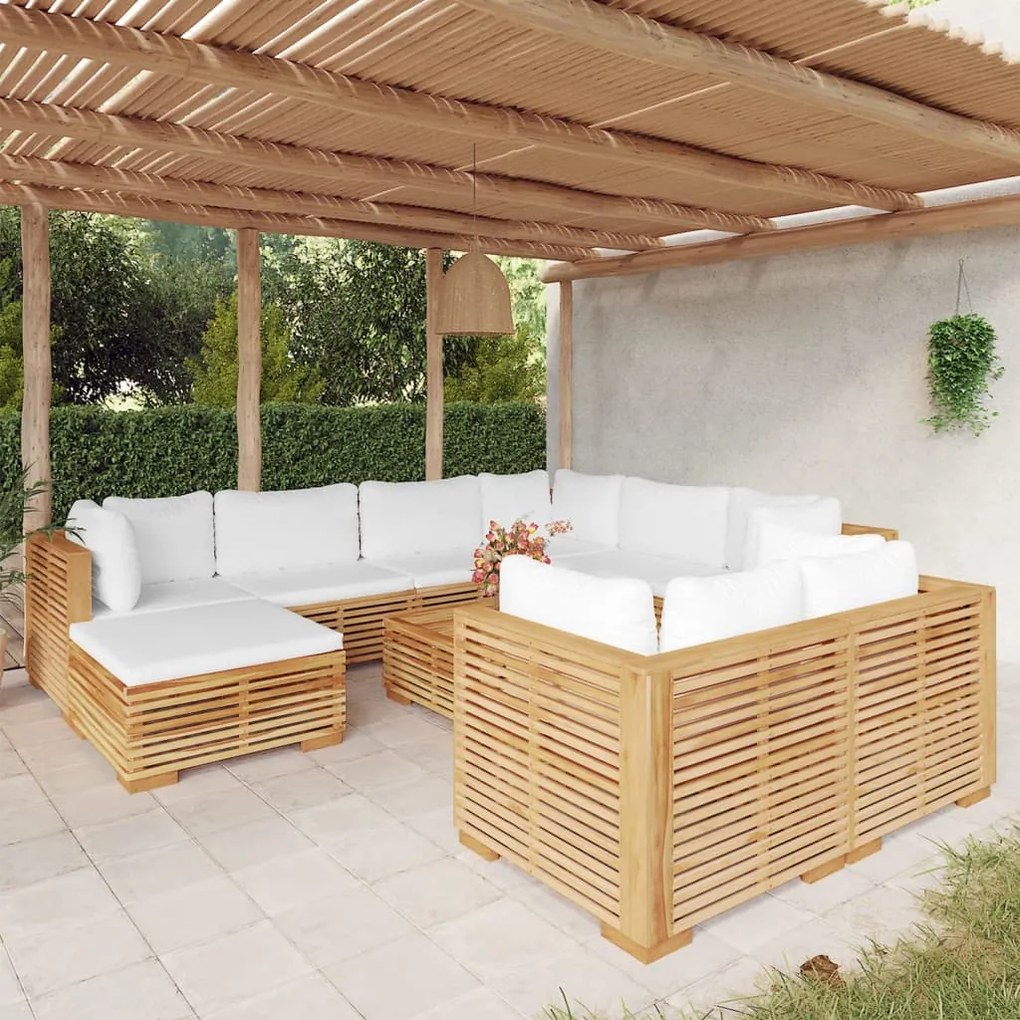 vidaXL 10 pcs conjunto lounge jardim c/ almofadões madeira teca maciça