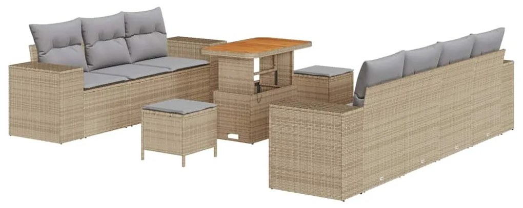 Conjunto de Sofás de Jardim vidaXL 10 Peças com Almofadas Bege Rattan