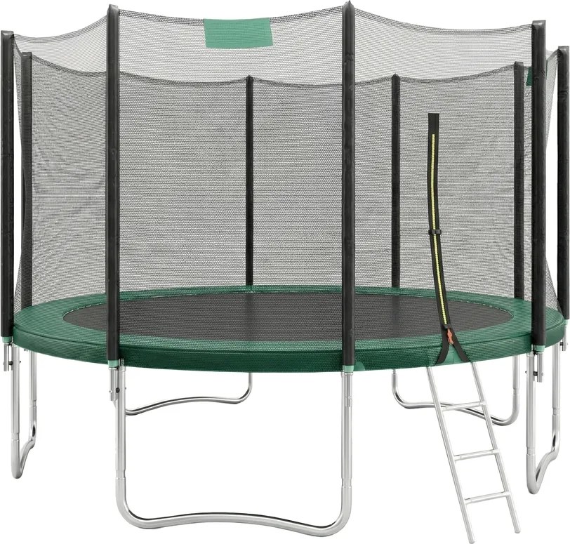 Trampolim de 427 cm, para crianças com rede de segurança e cobertura de borda e Escada Verde escuro