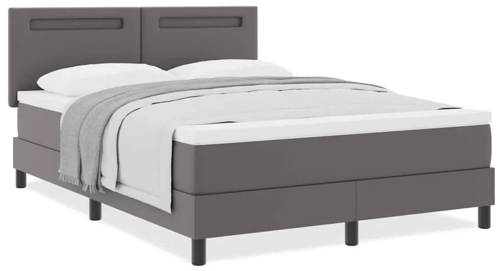 Cama Box com Colchão Cinza, 140 x 190 cm, em Couro Sintético.