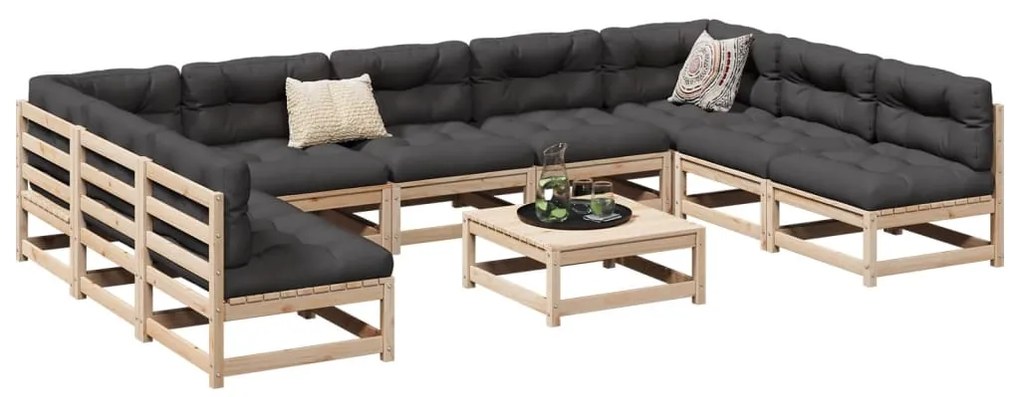 10 pcs conjunto sofás jardim c/ almofadões madeira pinho maciço