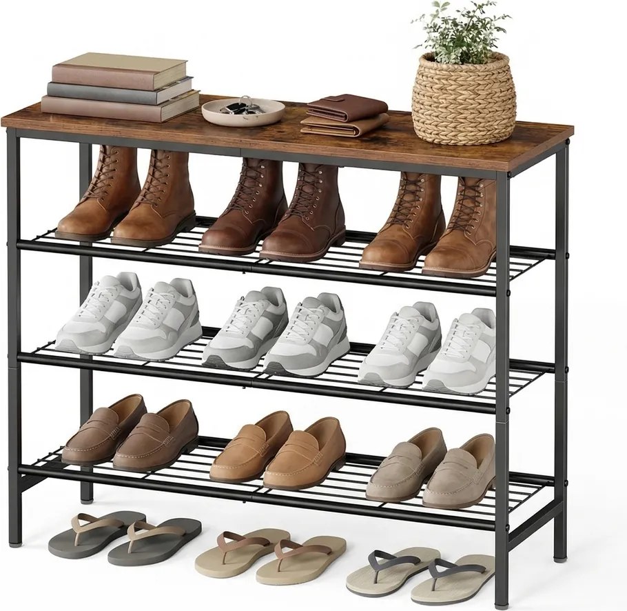 Banco sapateira para sapatos, arrumação para sapatos, 30 x 75 x 69 cm castanho-preto