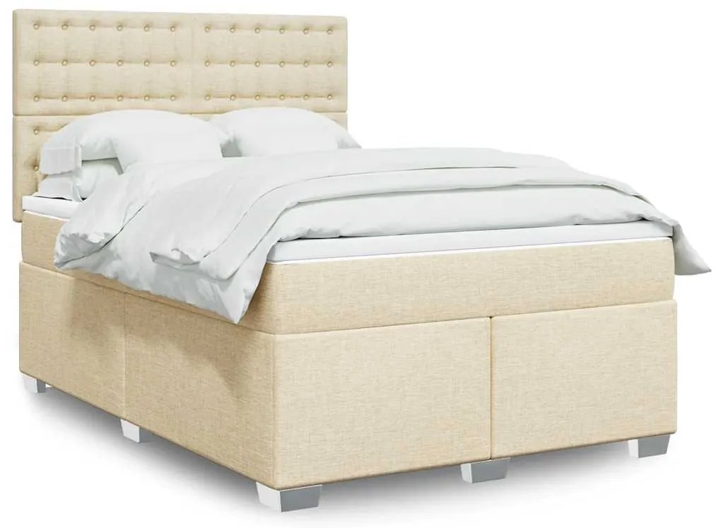 vidaXL Cama com molas/colchão 140x200 cm tecido cor creme