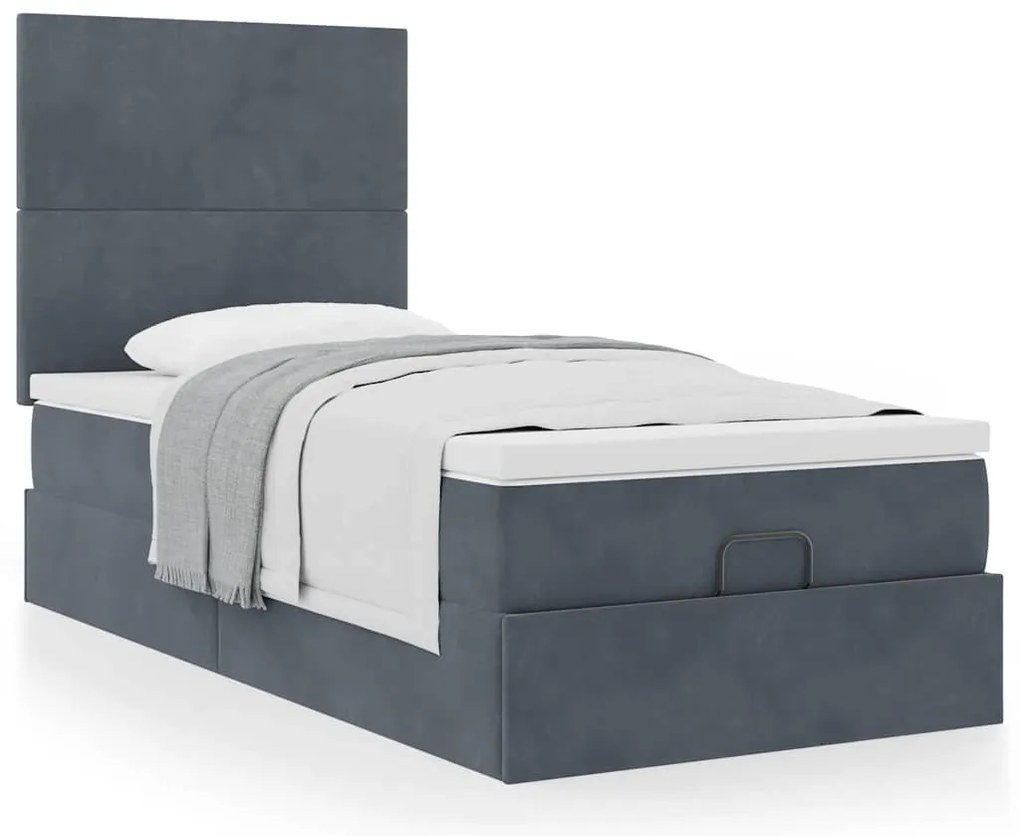 Estrutura de cama otomana com colchões cinza escuro veludo