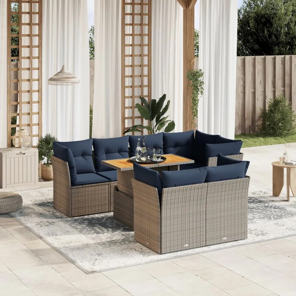 vidaXL 8 pcs conjunto sofás p/ jardim c/ almofadões vime PE cinzento
