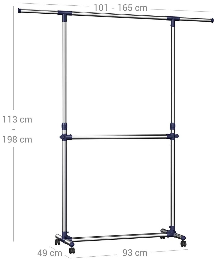 Cabide Guarda Roupa com rodas 2 hastes cinzento e azul