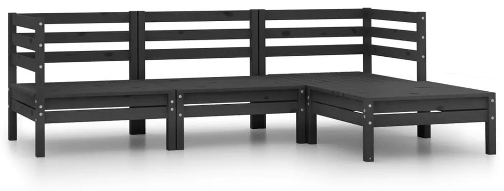 vidaXL 4 pcs conjunto lounge de jardim pinho maciço preto
