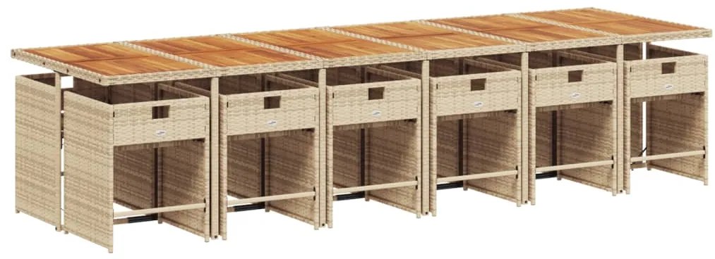 13 pcs conjunto de jantar p/ jardim com almofadões vime PE bege