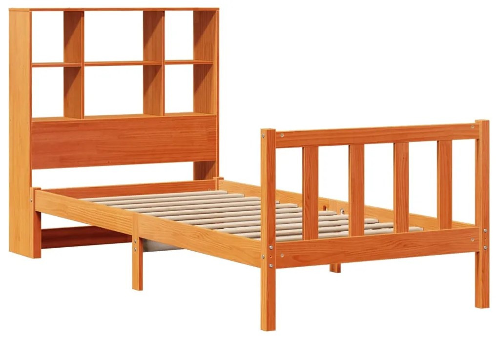 Cama com estante sem colchão 90x200cm pinho maciço castanho-mel