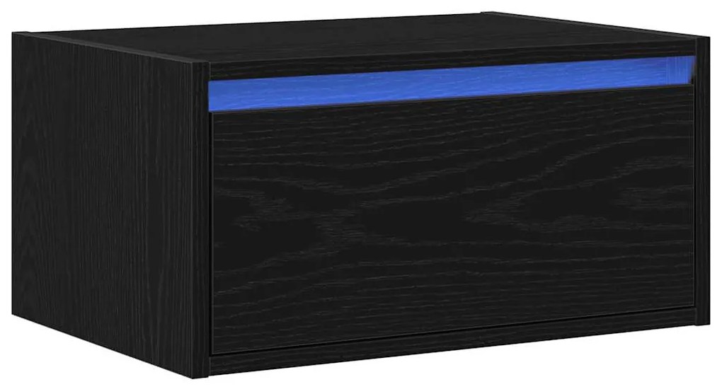 Mesa de cabeceira de parede com luzes LED carvalho preto