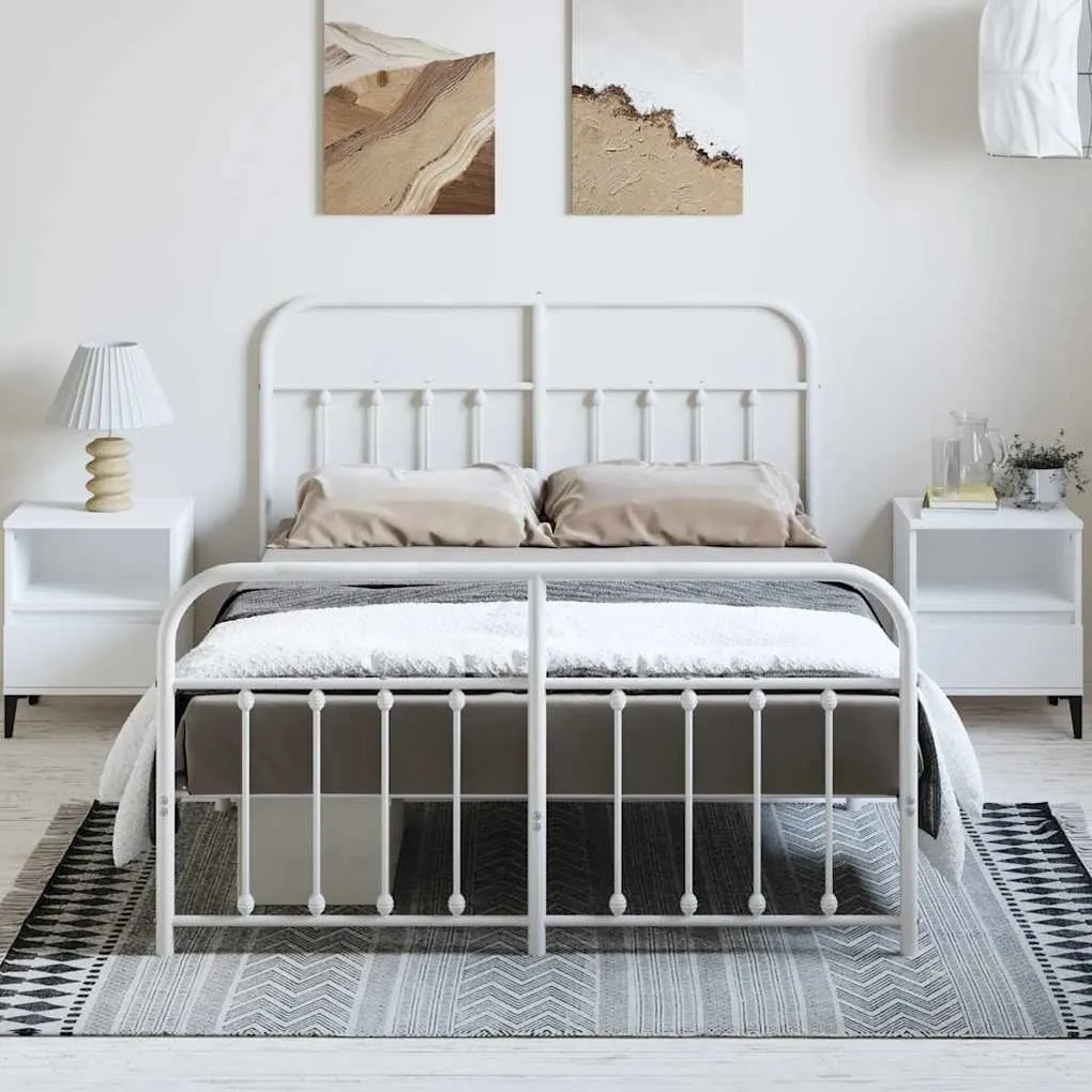 Estrutura de cama com cabeceira e pés 150x200 cm metal branco