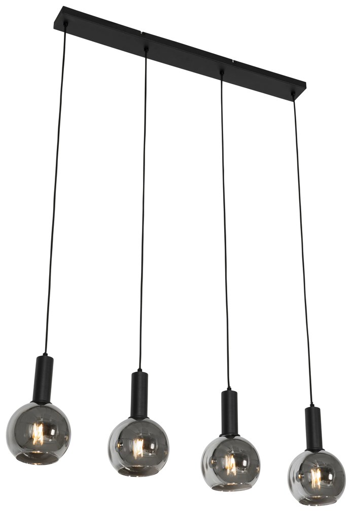 Candeeiro de suspensão Art Deco preto com vidro fumê 4 luzes - Josje Art Deco