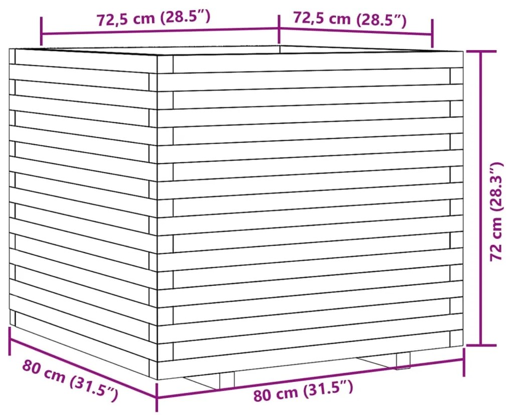 Vaso/floreira de jardim 80x80x72 cm pinho maciço branco