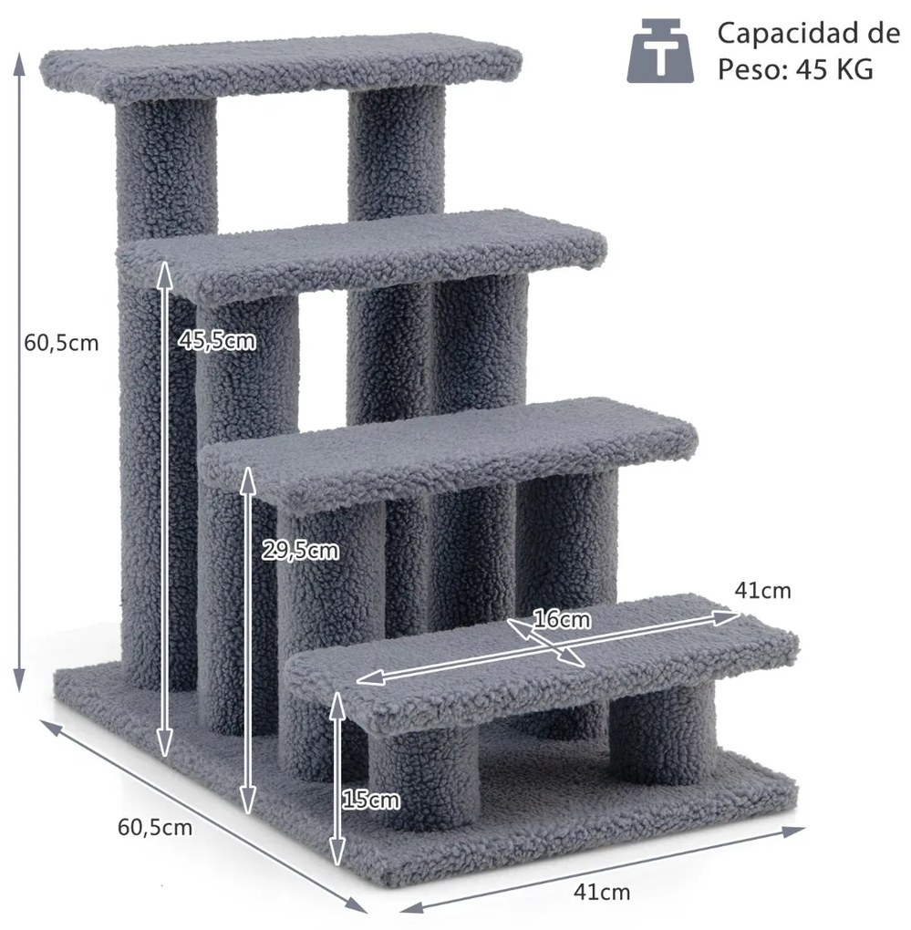 Escada para gatos Árvore de escalada Árvore de escalada Centro de actividades para gatos Mobiliário para subir para a cama 41 x 60,5 x 60,5 cm Cinzent