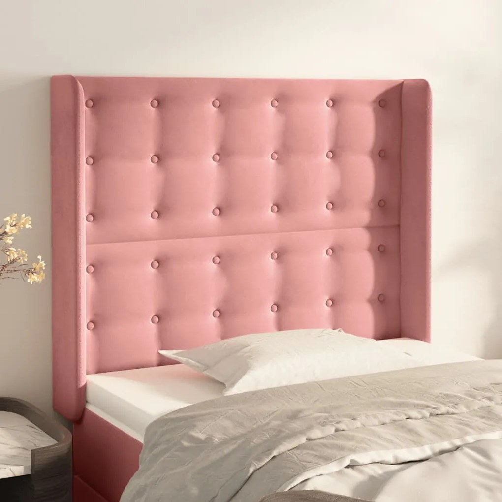 Cabeceira de cama c/ abas veludo 83x16x118/128 cm rosa