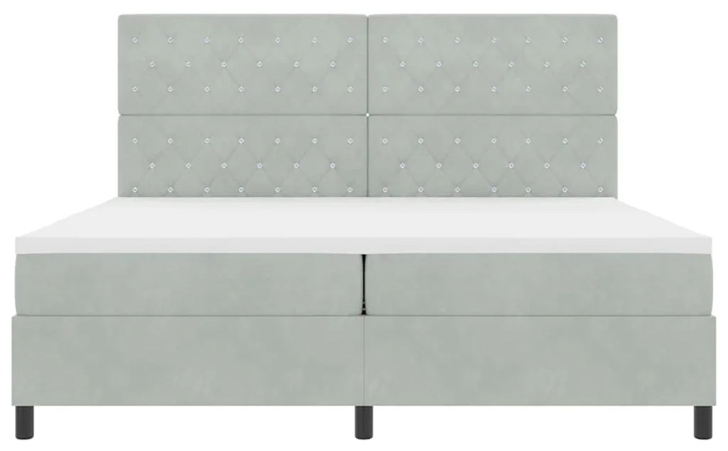 Cama Box com Colchão e Luz LED Cinza Claro 200x200 cm Veludo