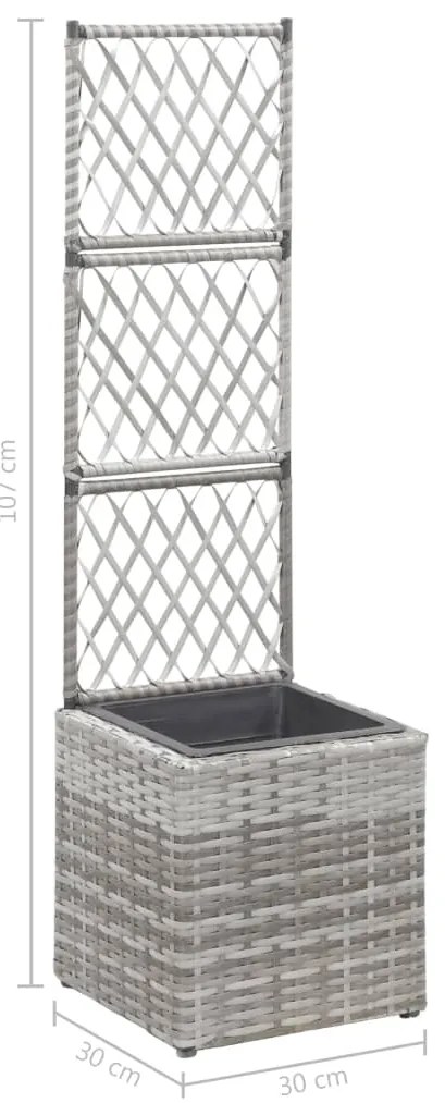 Floreira com treliça e 1 vaso 30x30x107 cm vime PE cinzento