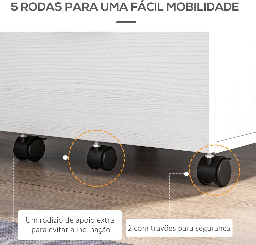 Arquivador para Escritório com 2 Compartimentos com Rodas Arquivador Móvel para Arquivos A4 ou Documentos 39,5x39x58,5 cm Branco