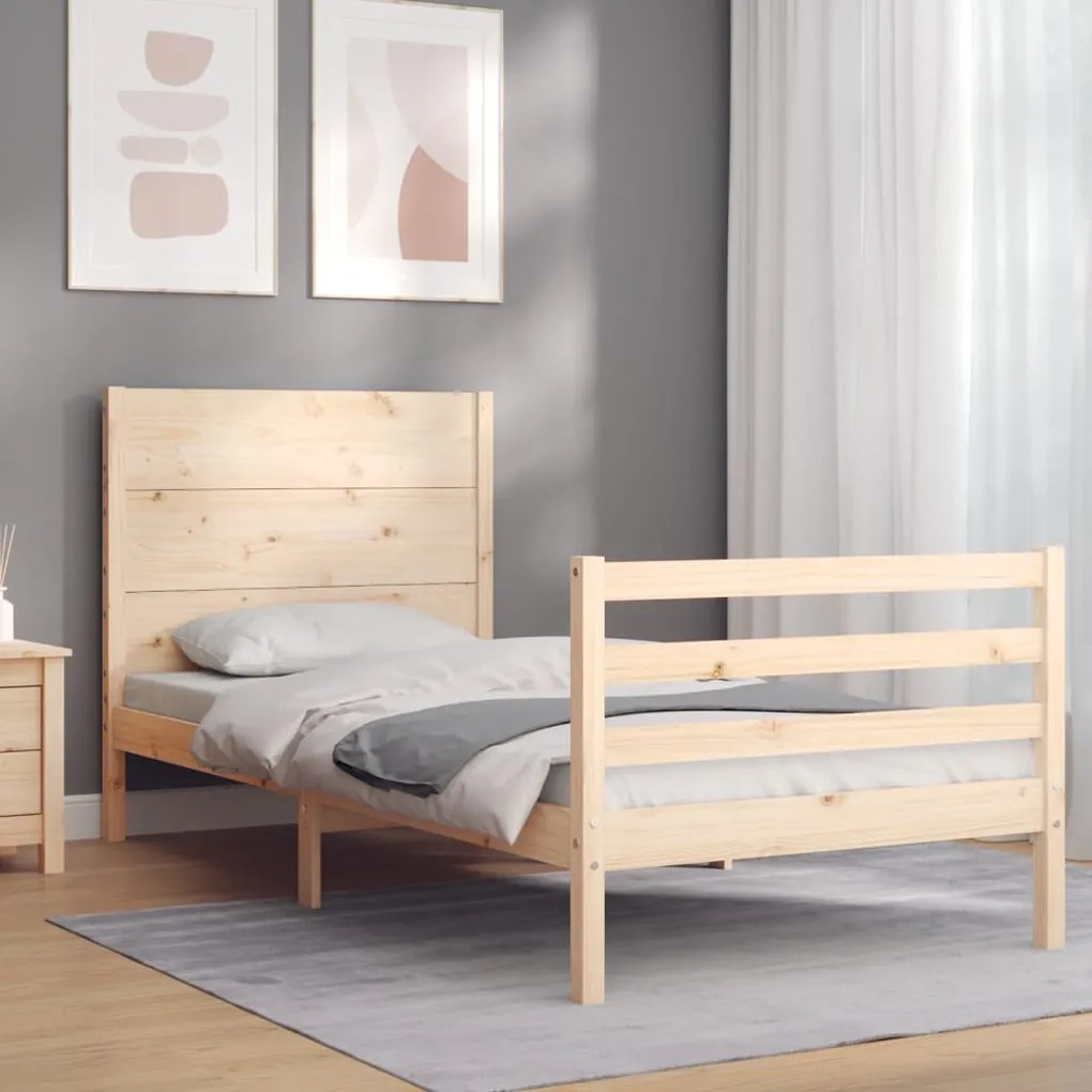 vidaXL Estrutura cama de solteiro pequena c/ cabeceira madeira maciça