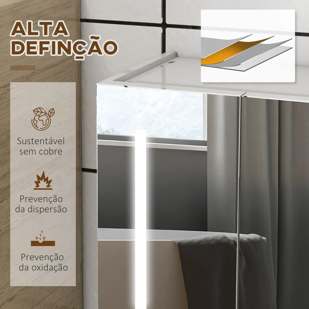 kleankin Armário Casa de Banho com Espelho e Luz LED Móvel Casa de Ban