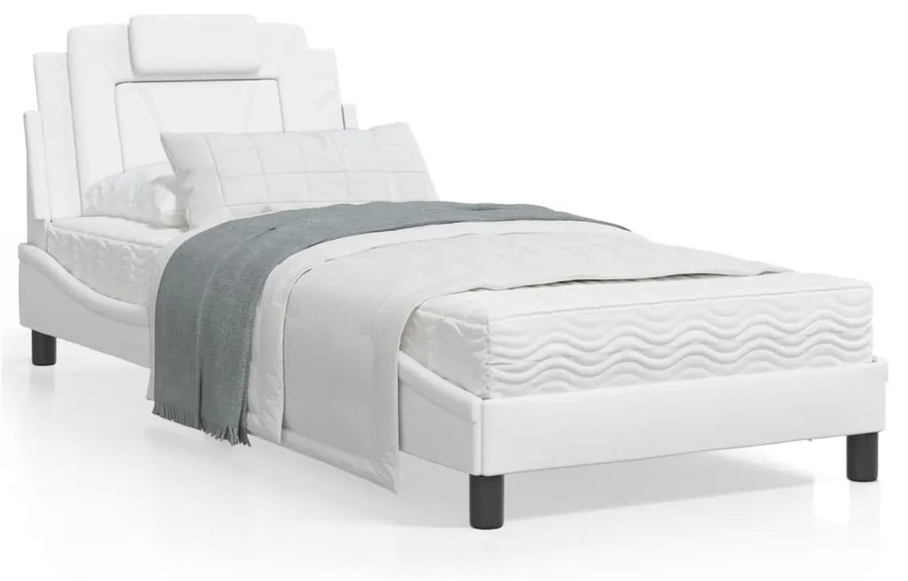 vidaXL Cama com colchão 90x200 cm couro artificial branco