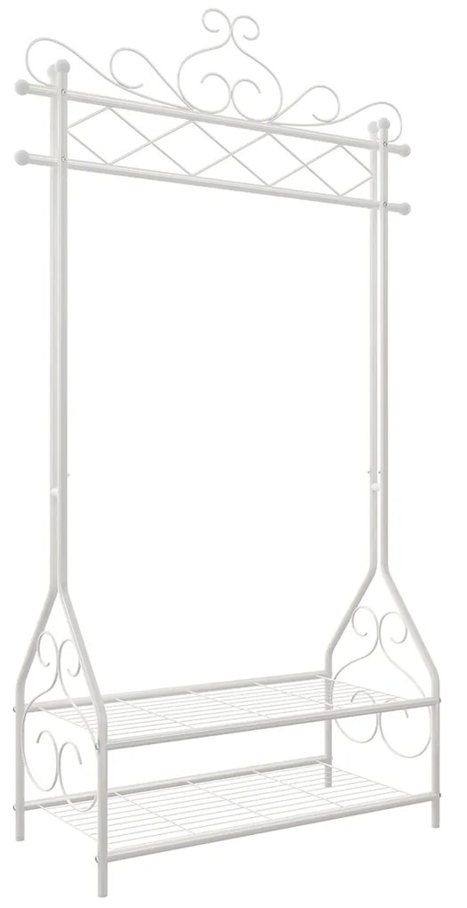 SONGMICS Cabide e suporte vintage para roupas com varão para roupas e 2 prateleiras de metal 92 x 41 x 173 cm (L x P x A) Creme HSR07W