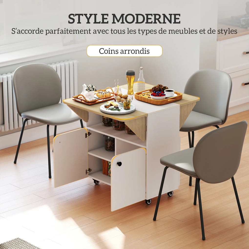 Mesa de jantar dobrável com roda 70 x 83 x 75 cms, mesa de cozinha para 4 pessoas, 2 abas rebatíveis, prateleira, armário, branco, e cor natural