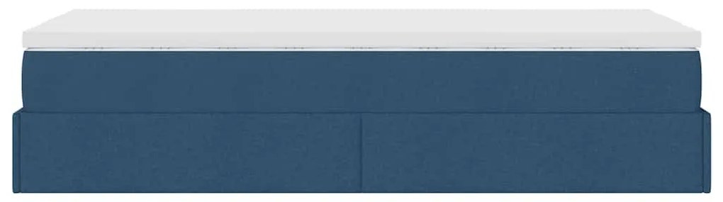 Estrutura de cama otomana com colchão 100x200cm tecido azul