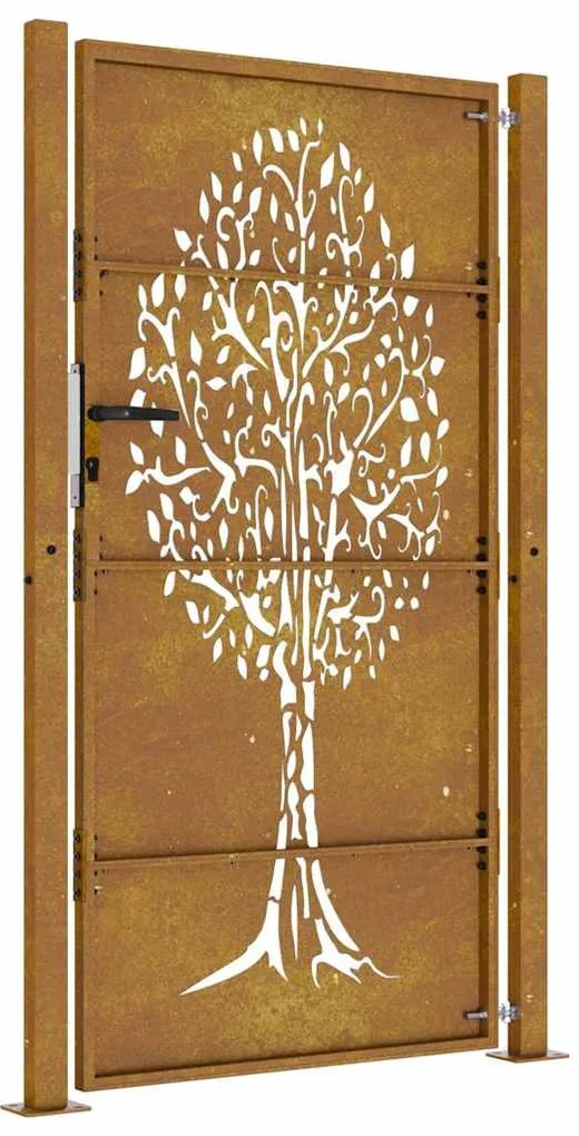 Portão de jardim 105x205 cm aço corten design árvore