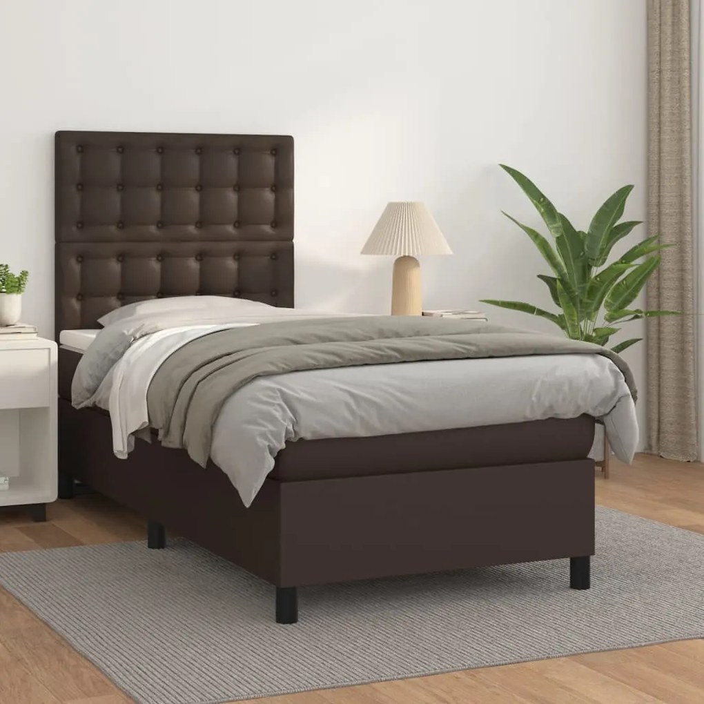 vidaXL Cama com molas/colchão 90x190 cm couro artificial castanho