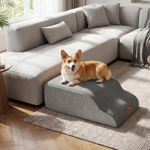 Escada Espuma Animais estimação 5 Degraus 85 x 40,5 x 56 cm, Rampa Transformável Alta Densidade Base Antiderrapante Capa Lavável  Cinza