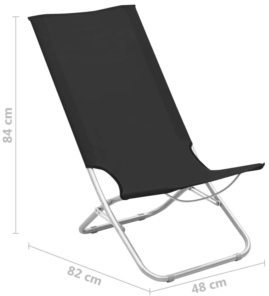 Cadeiras de praia dobráveis 2 pcs tecido preto