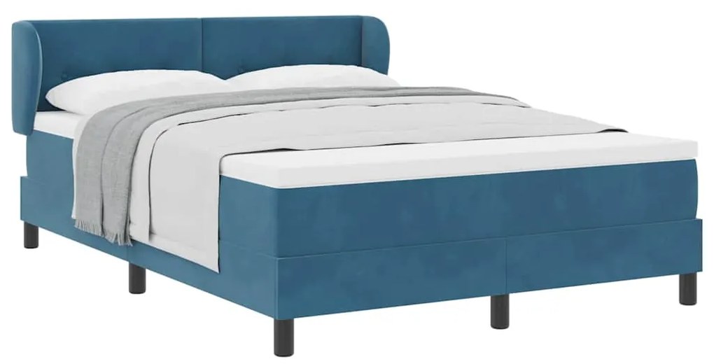 Cama Box Spring vidaXL com Colchão Azul Escuro 140x190 cm Veludo