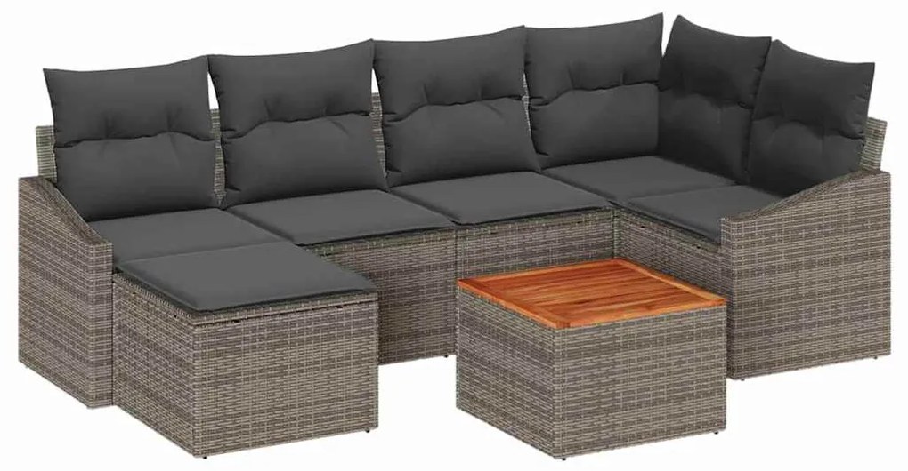 Sofá de Jardim - 7 Peças com Almofadas em Rattan e Poliéster Cinza
