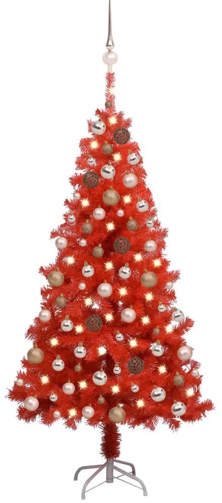 vidaXL Árvore Natal artificial pré-iluminada c/ bolas PVC vermelho