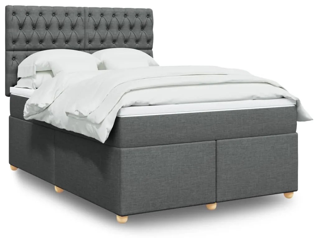 vidaXL Cama com molas/colchão 140x200 cm tecido cinzento-escuro