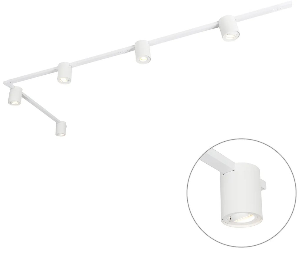 Sistema de calha moderno branco com 5 focos monofásicos - Rondoo Up Moderno